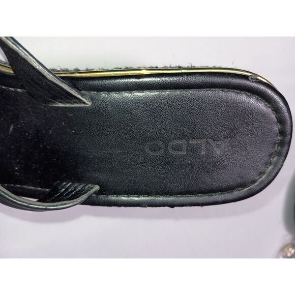 ALDO:  Black Thong Wedge Sandal with Gold Insert, Woman Size 8 - Picture 7 of 8